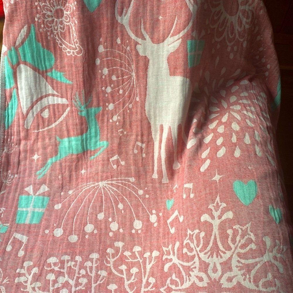 Christmas Bells Music + Woodland Reversible 2 Sides Organic Cotton Weave Throw - Picture 11 of 16